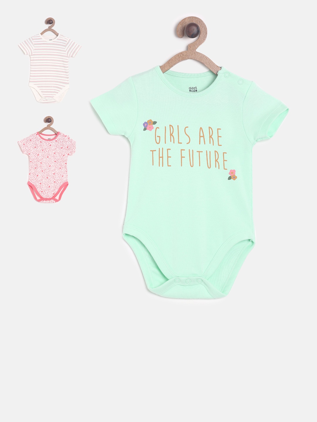 

MINI KLUB Girls Pack of 3 Printed Bodysuits, Green
