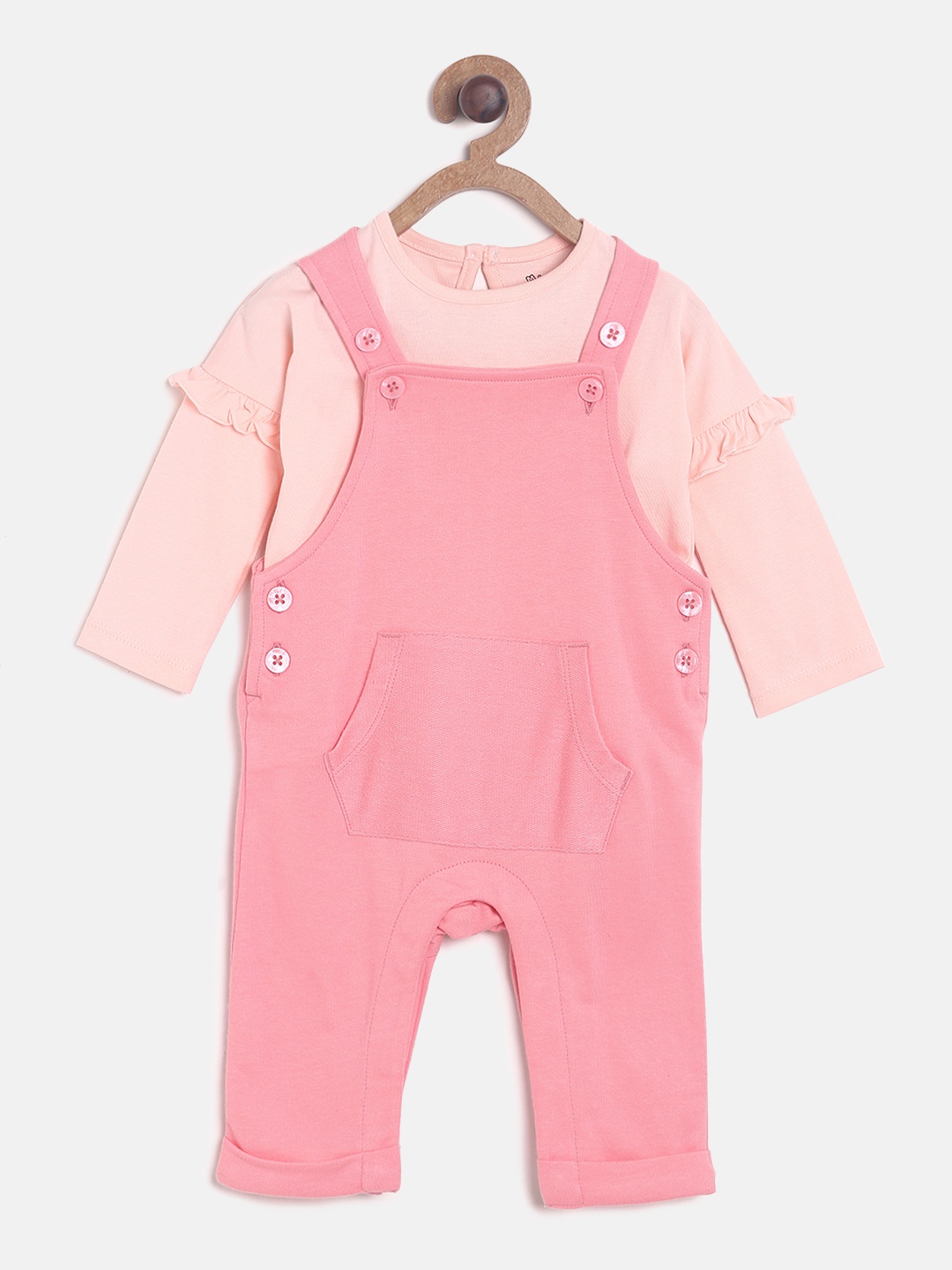 

MINI KLUB Girls Pink Solid Dungaree with Top