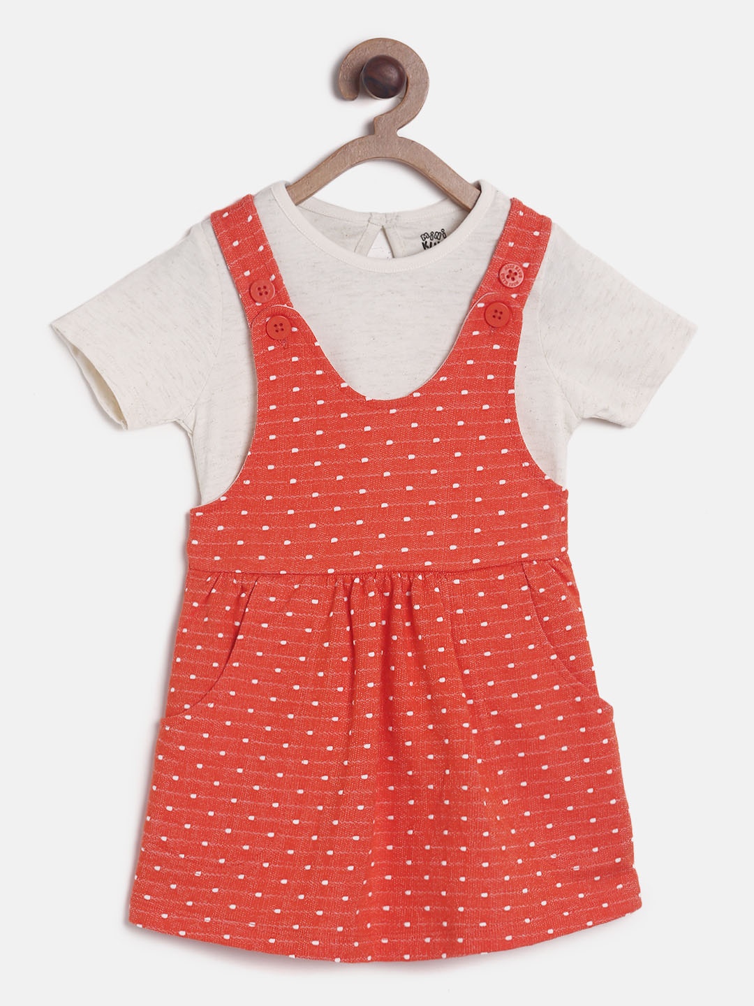 

MINI KLUB Girls Red Printed Dress With White Solid T-Shirt, Pink