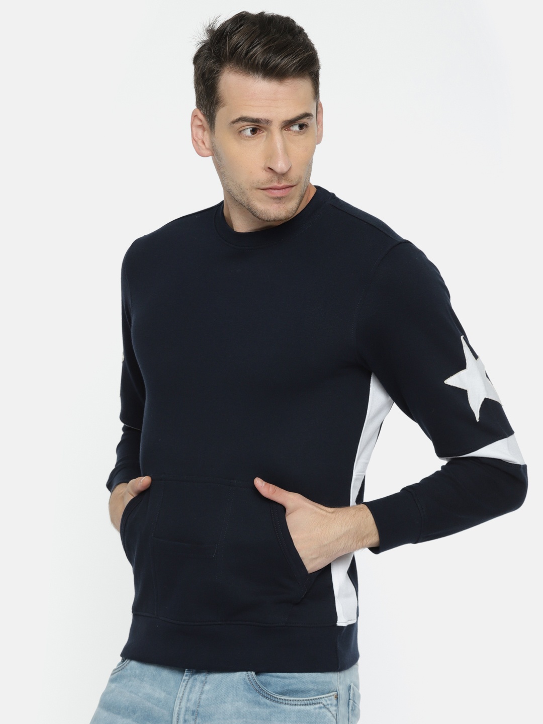 ARISE Men Navy Blue Solid Sweatshirt