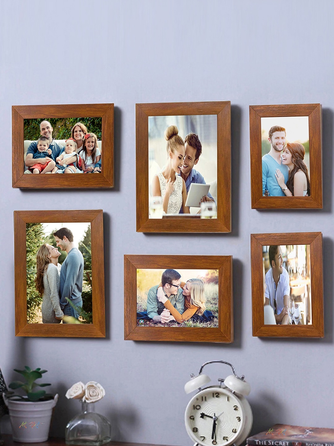 Art Street Brown Solid Set of 6 Wall Photo Frames