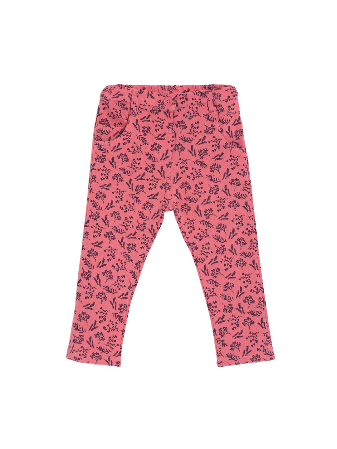 

MINI KLUB Girls Coral Pink Floral Print Ankle Length Trousers