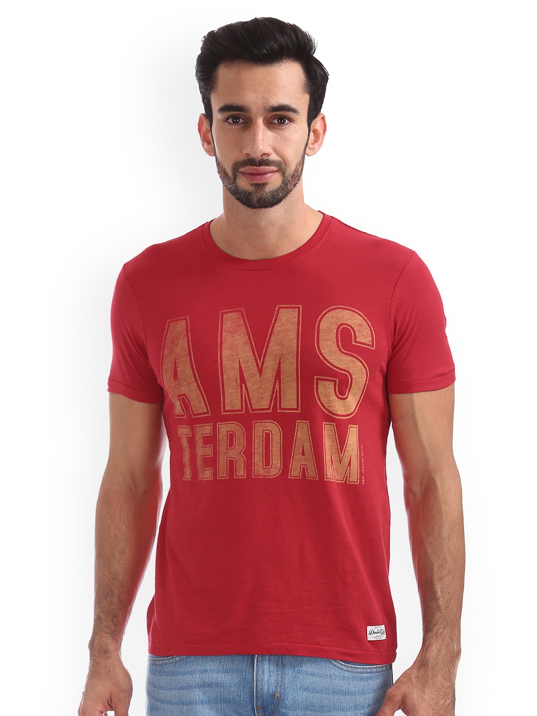 

Flying Machine Men Red Printed Round Neck T-shirt