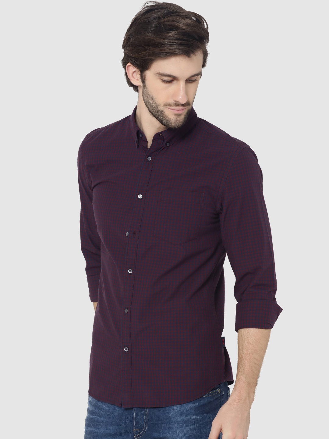 

Jack & Jones Men Maroon & Navy Slim Fit Checked Casual Shirt