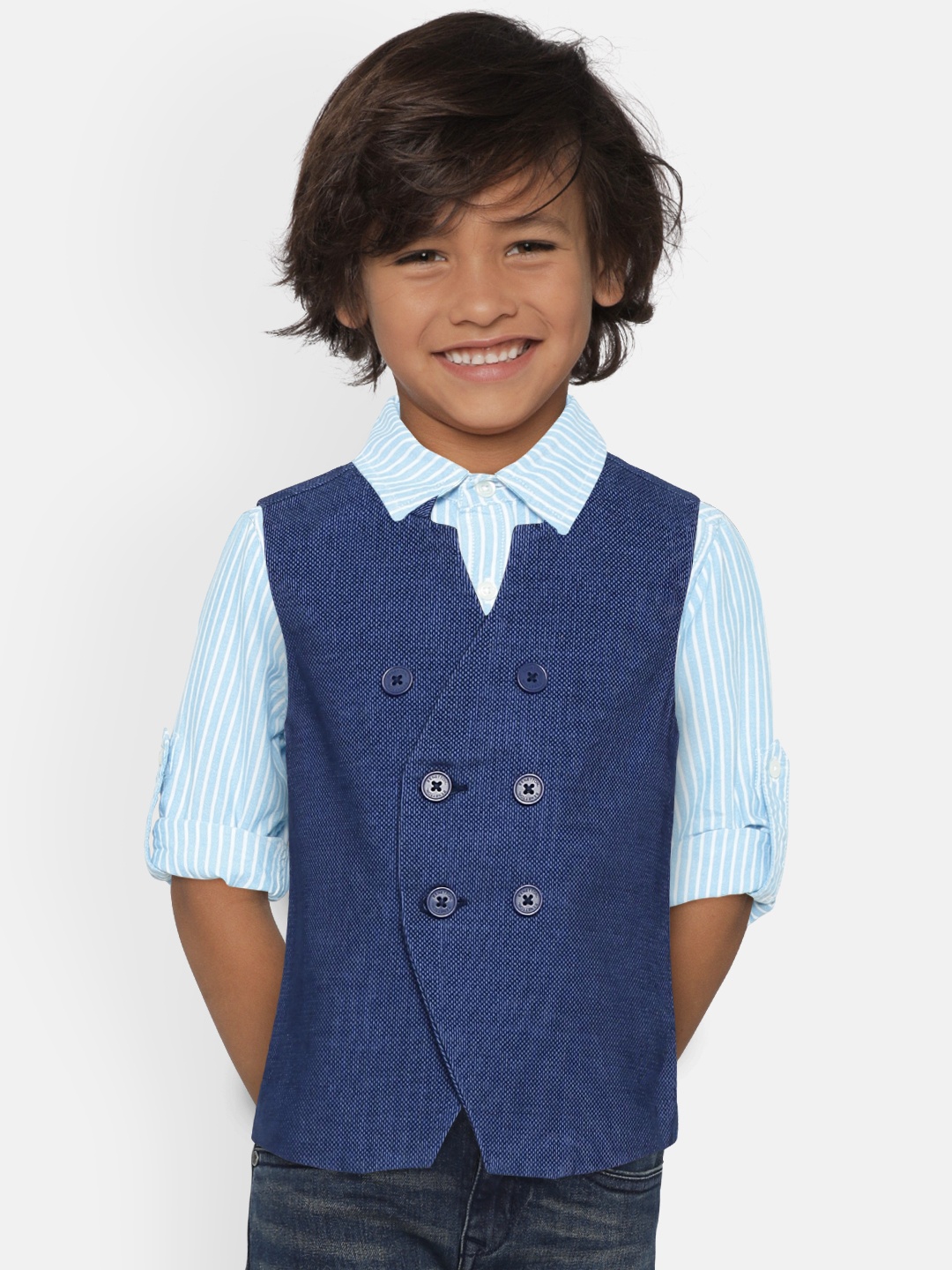 

United Colors of Benetton Boys Blue Self-Design Pure Cotton Waistcoat