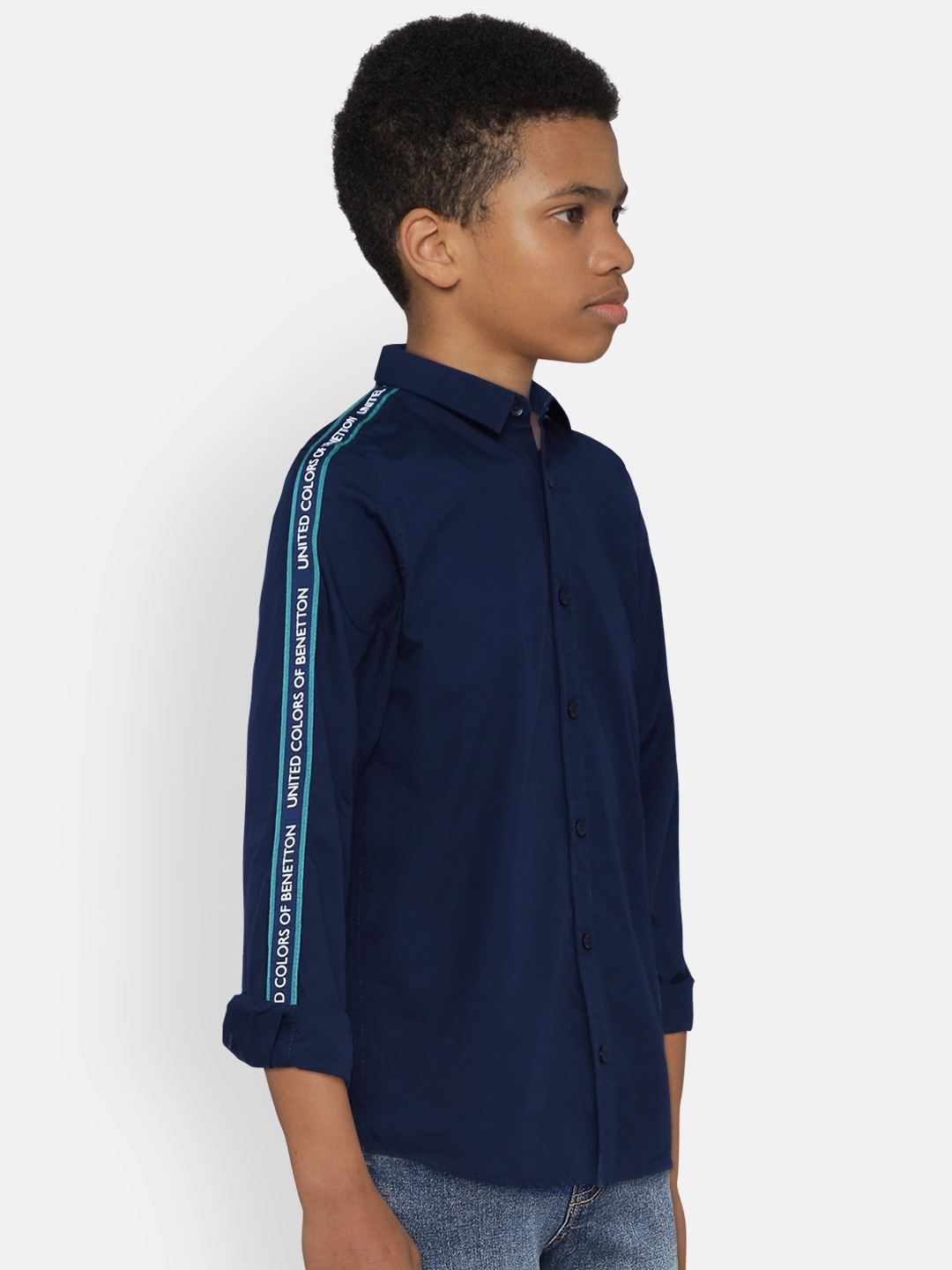 

United Colors of Benetton Boys Navy Regular Fit Solid Casual Shirt, Navy blue
