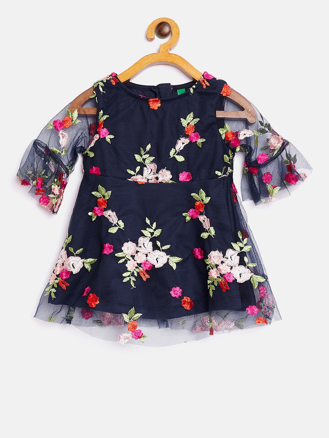 

United Colors of Benetton Girls Navy Blue Embroidered Fit and Flare Dress