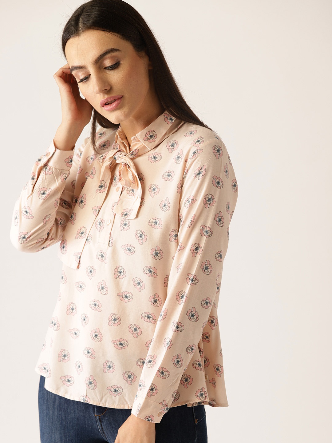 

United Colors of Benetton Women Light Pink Printed Shirt Style Top