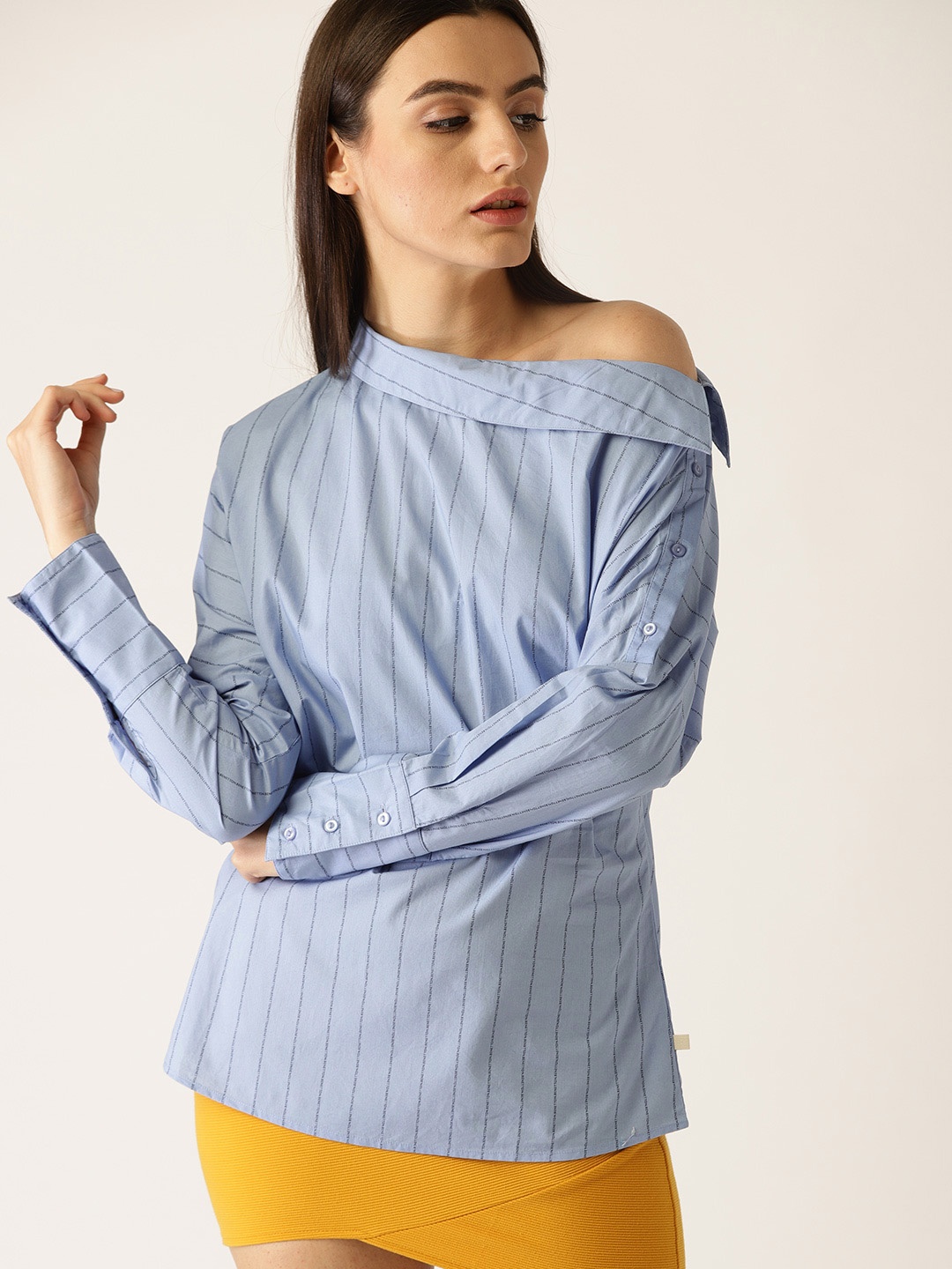 

United Colors of Benetton Women Blue Striped Pure Cotton Top
