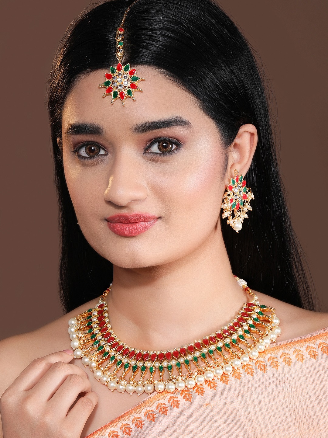 

Rubans Women Gold-Toned Handcrafted Kundan Necklace Set, White