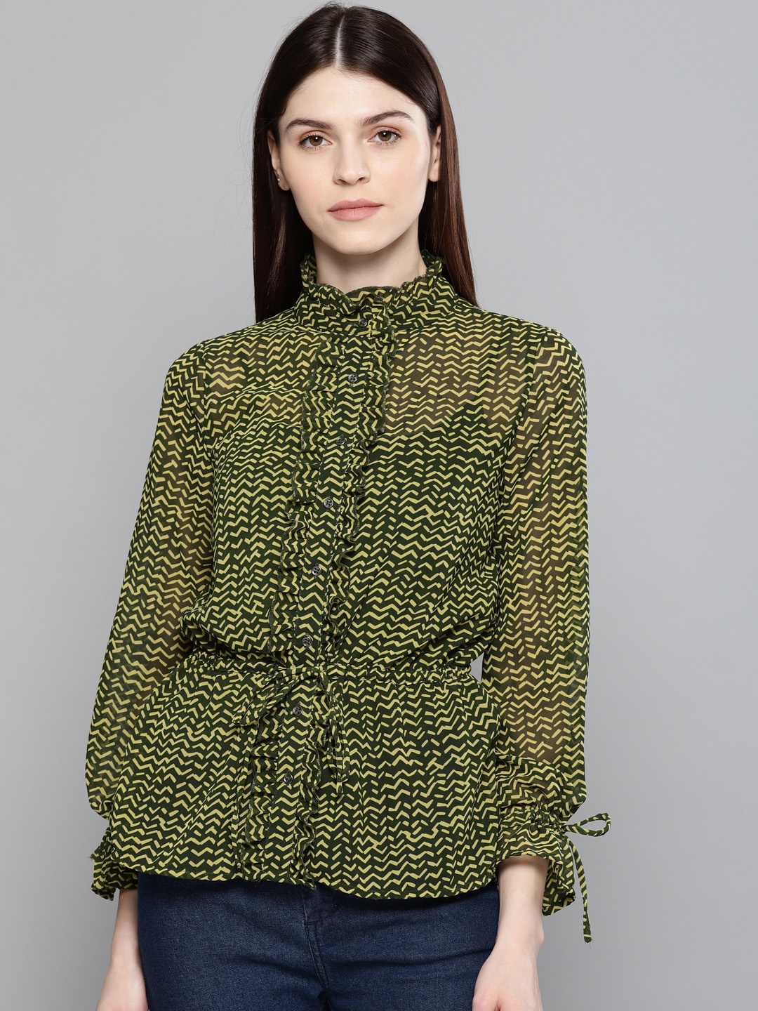 

Chemistry Women Green Printed Shirt Style Top