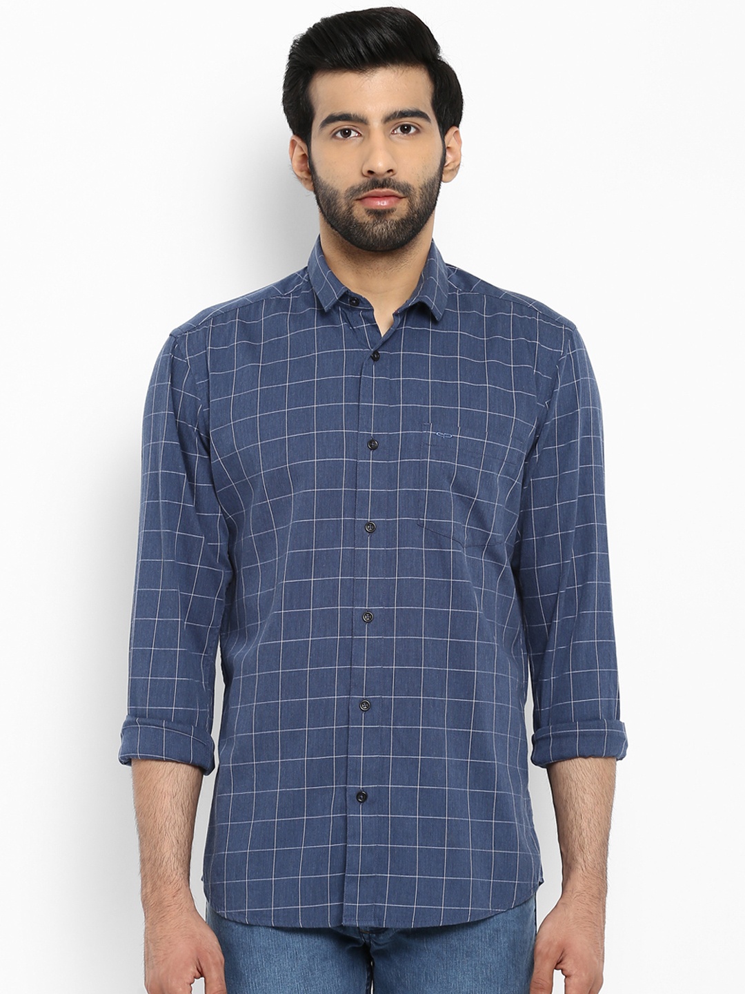 

ColorPlus Men Blue Tailored Fit Checked Casual Shirt