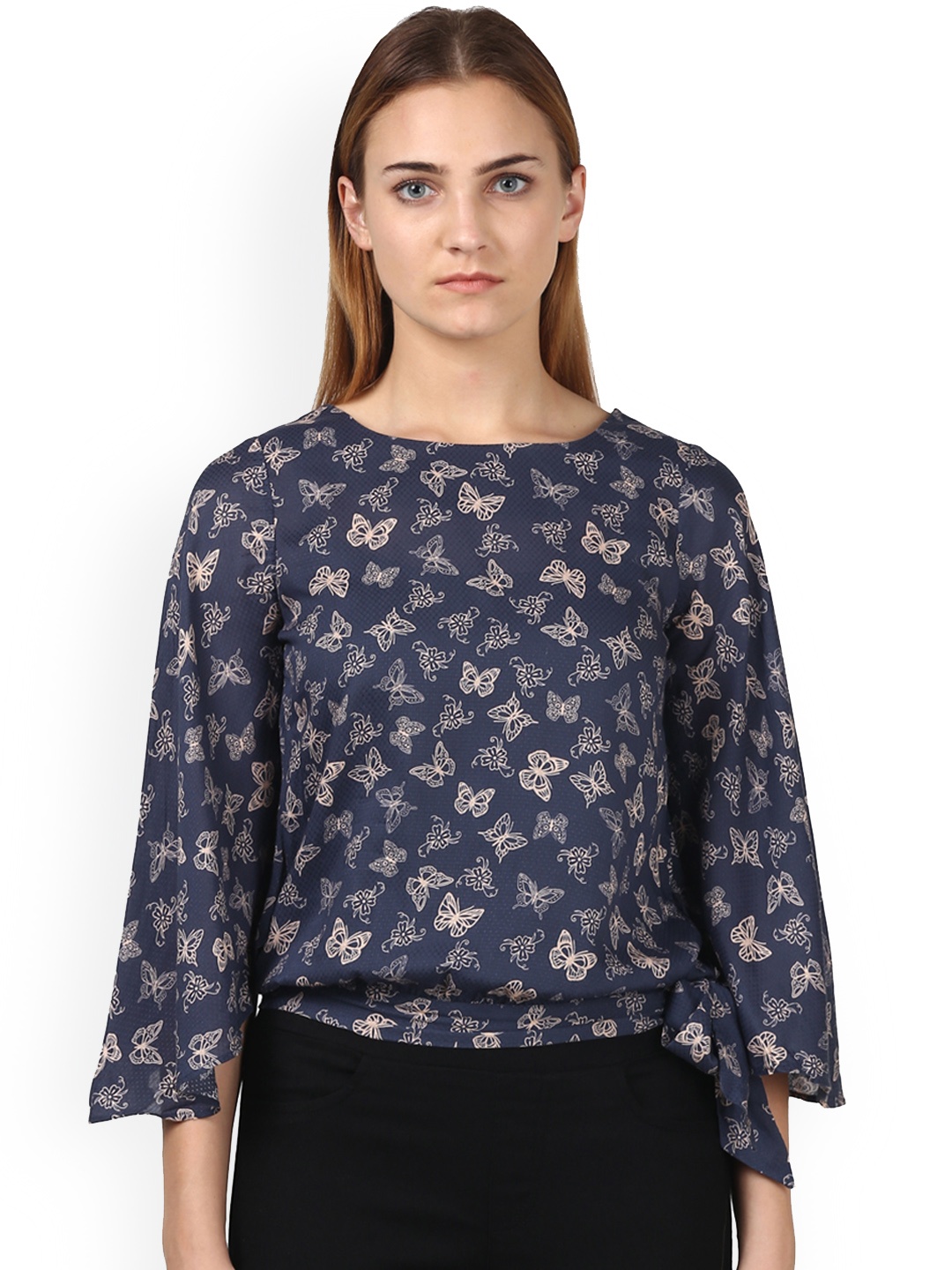 

Park Avenue Woman Blue & Grey Printed Blouson Top