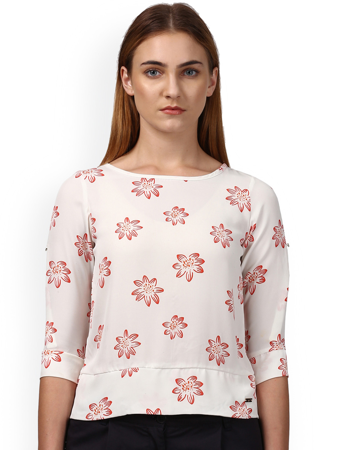 

Park Avenue Woman Off-White & Red Printed Top