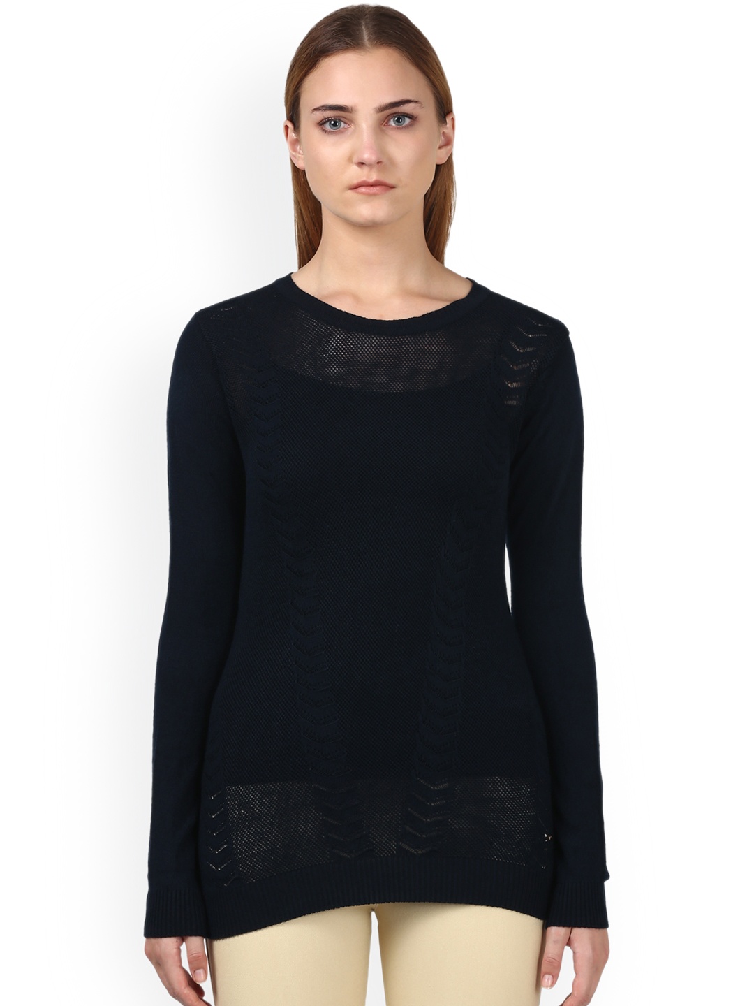 

Park Avenue Woman Navy Blue Self Design Pullover