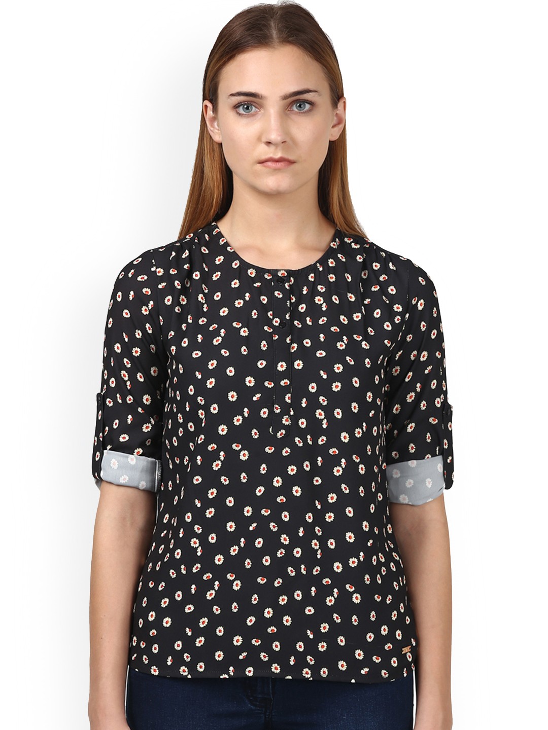 

Park Avenue Woman Black & White Printed A-Line Top