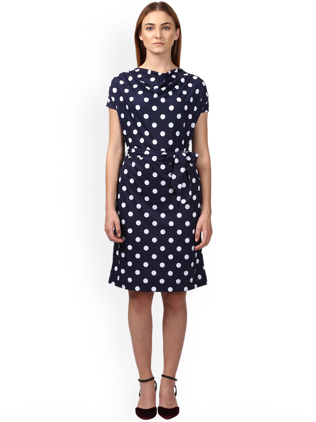 

Park Avenue Woman Navy Blue & White Printed Sheath Dress