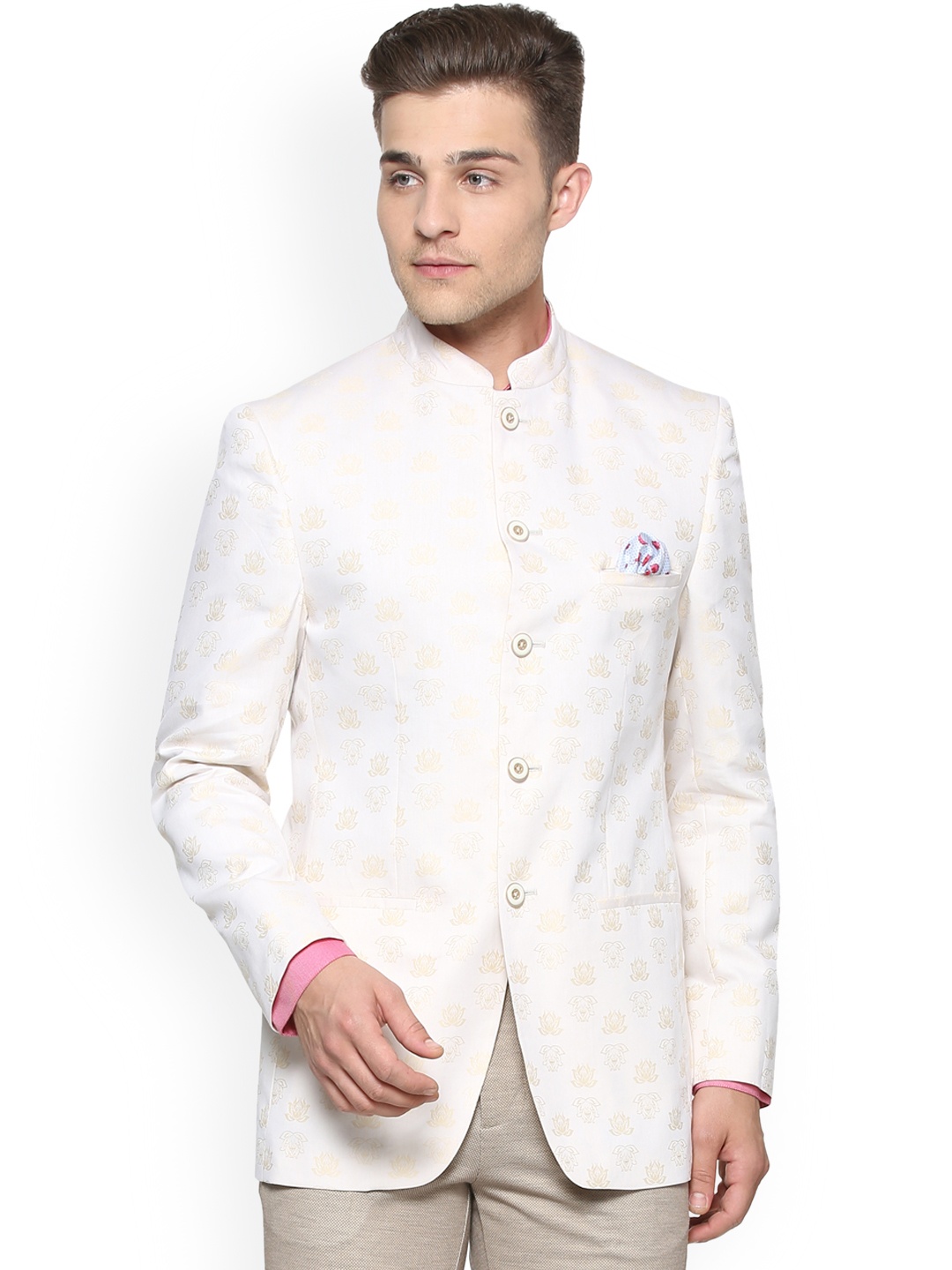 

Allen Solly Cream Coloured Regular Fit Ethnic Bandhgala Blazer
