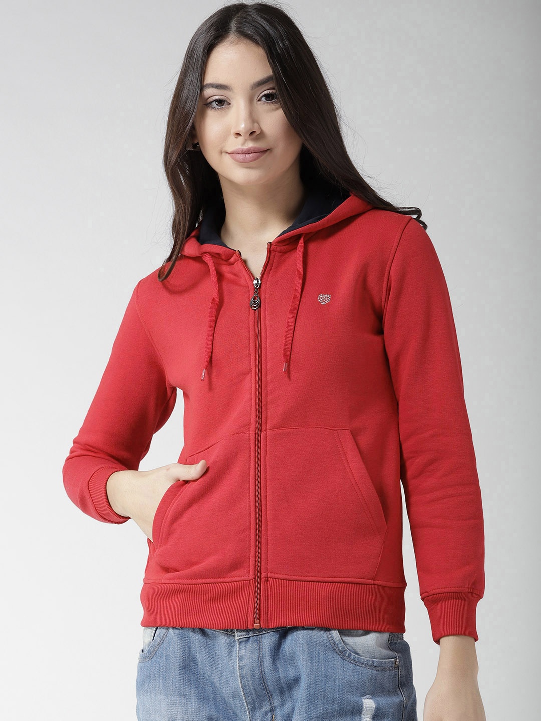 

Fort Collins Women Red Solid Hooded Sweatshirt