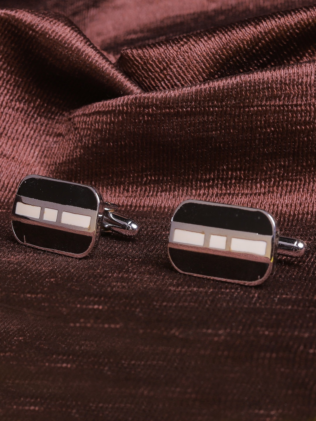 

JEWEL JUNCTION Silver-Toned Rectangle Cufflinks