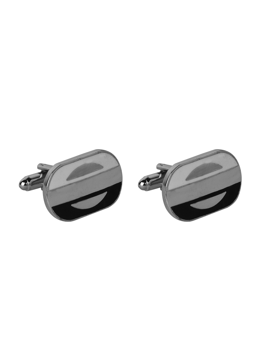 

JEWEL JUNCTION Silver-Toned Oval Cufflinks