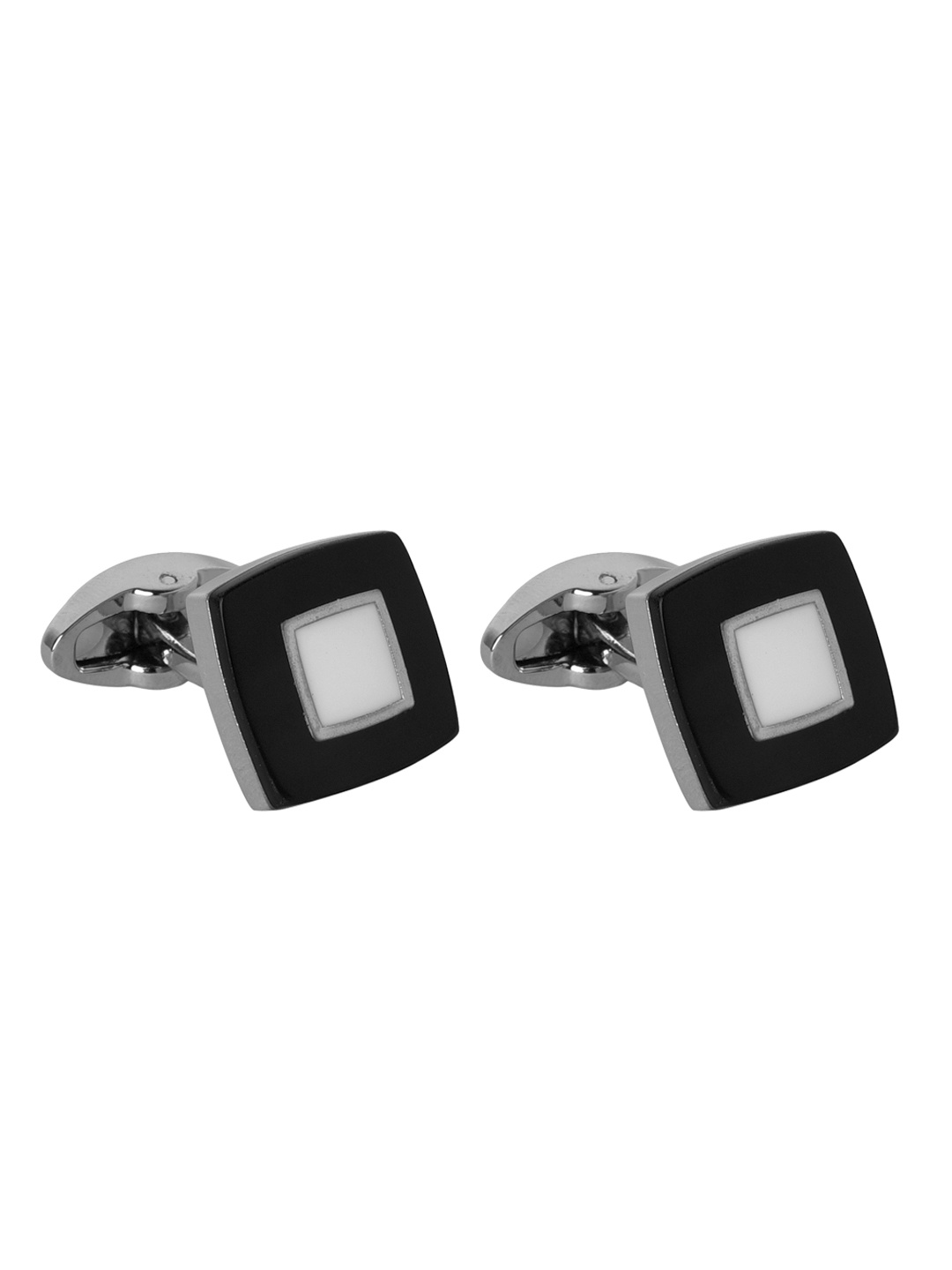 

JEWEL JUNCTION Silver-Toned & Black Square Cufflinks