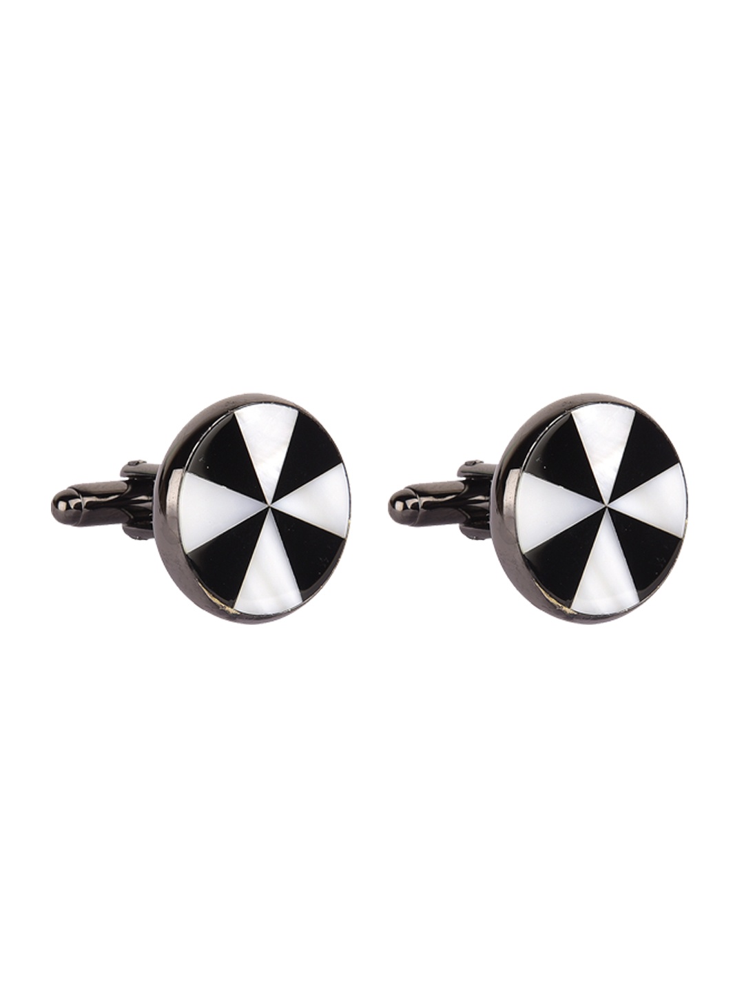 

JEWEL JUNCTION Gunmetal-Toned & White Round Cufflinks, Metallic