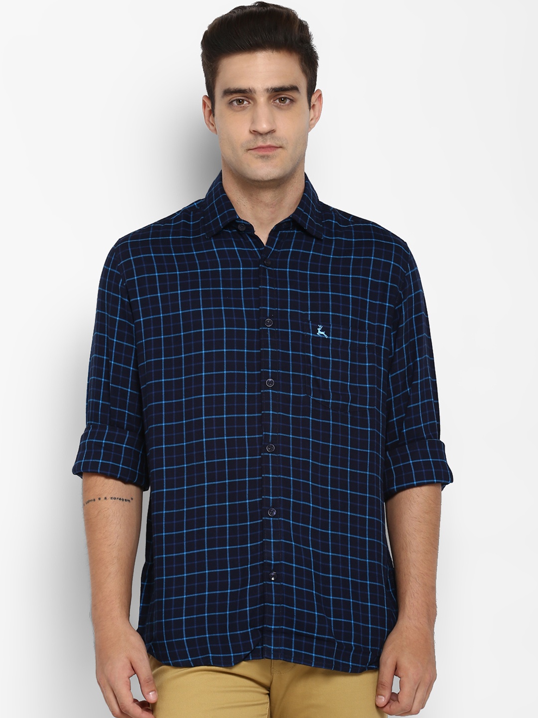 

Parx Men Blue Slim Fit Checked Casual Shirt