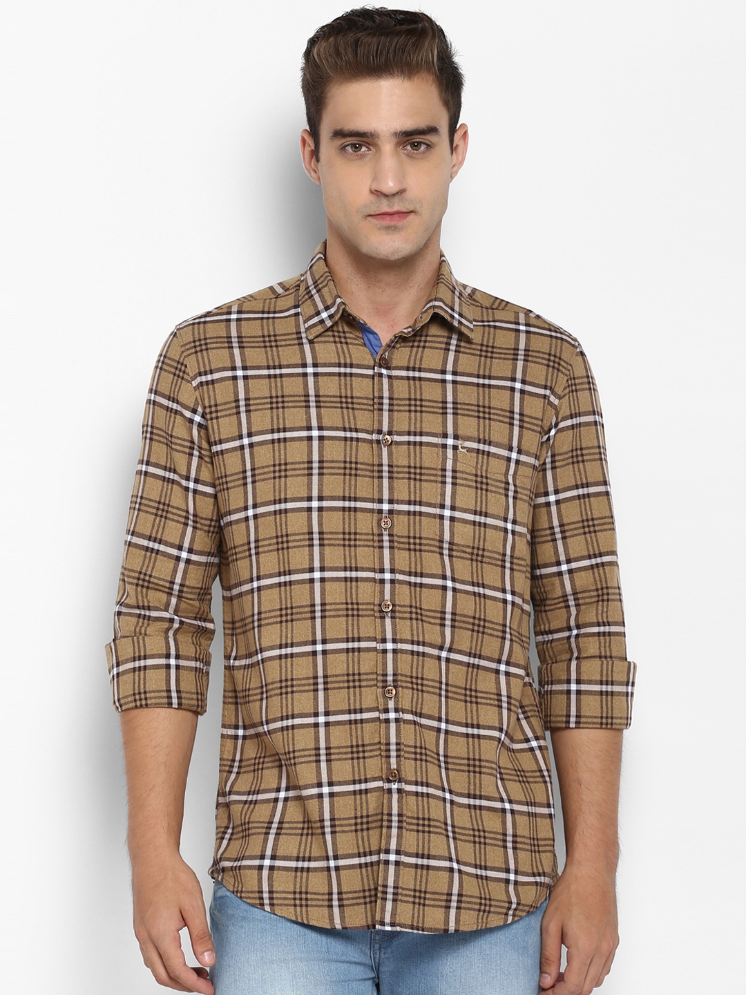 

Parx Men Khaki Slim Fit Checked Casual Shirt
