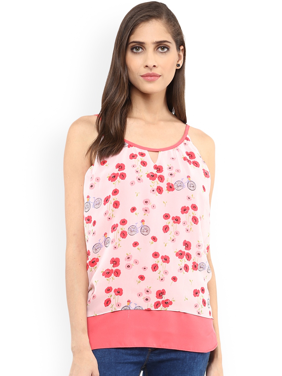 

Zima Leto Women Coral Pink Printed Top