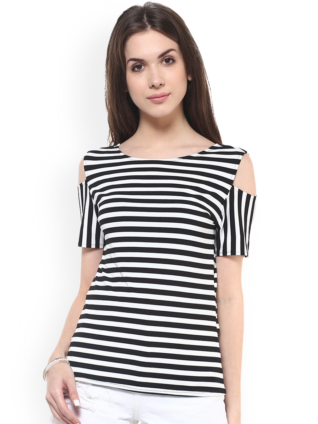 

Zima Leto Women Black & White Striped Top