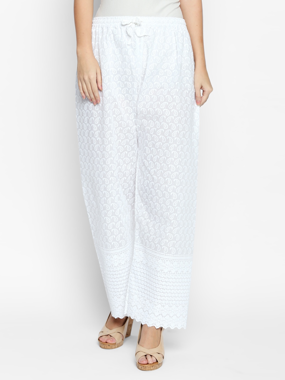 

Ishin Women White Straight Embroidered Palazzos