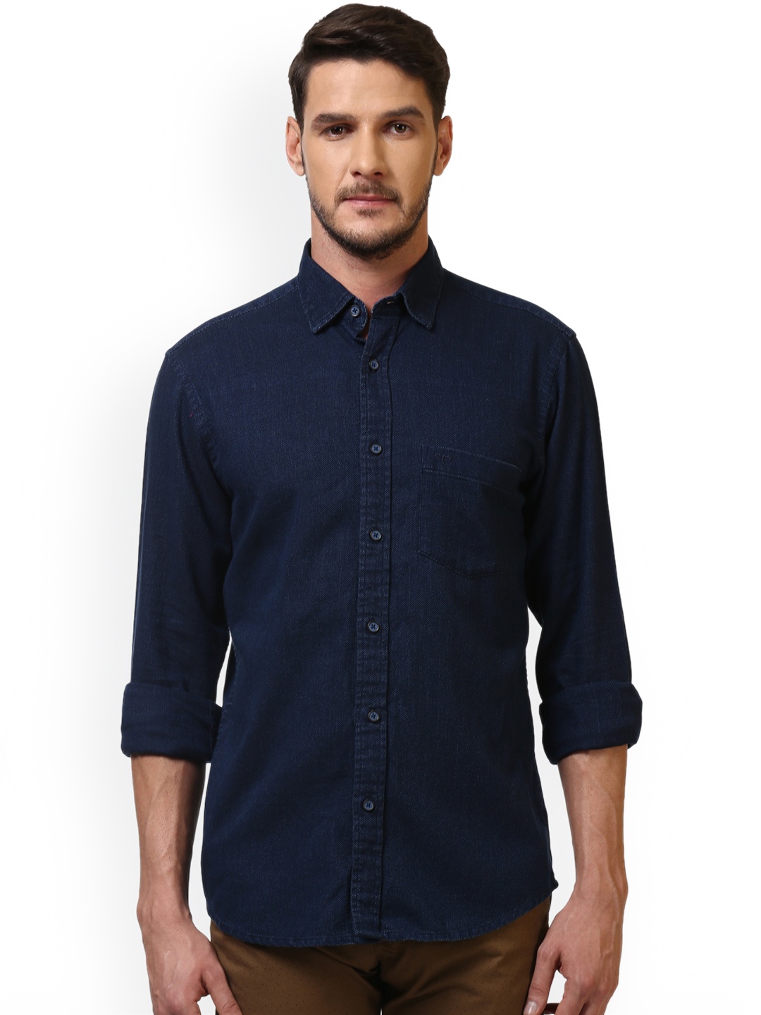 

ColorPlus Men Navy Blue Tailored Fit Self Design Casual Shirt