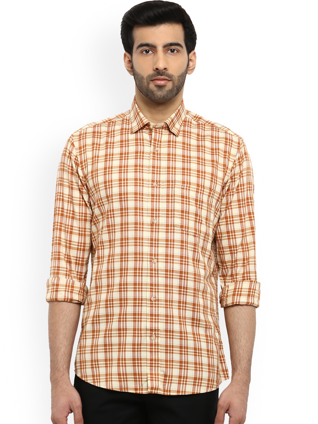 

ColorPlus Men Mustard & White Tailored Fit Checked Casual Shirt