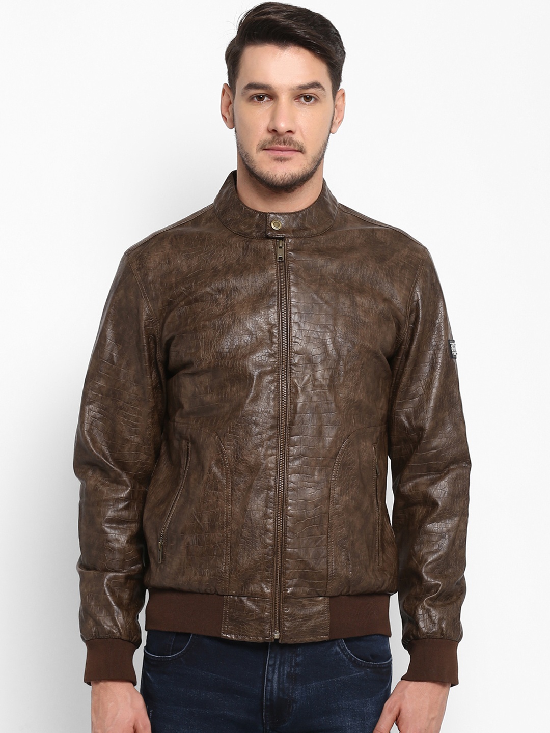 

ColorPlus Men Brown Self Design Bomber