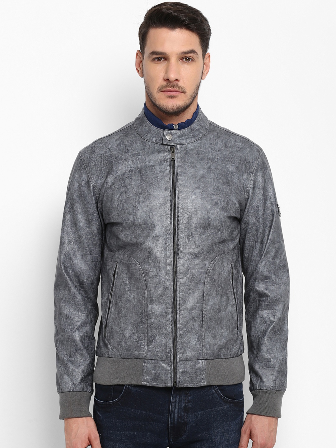 

ColorPlus Men Grey Self Design Bomber