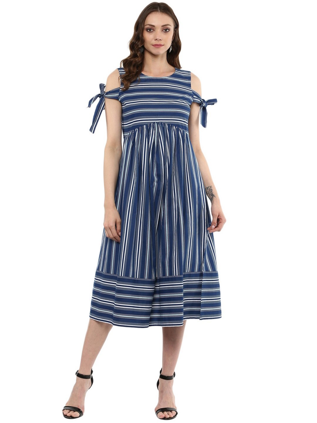 

Idalia Women Blue Striped Fit and Flare Dress