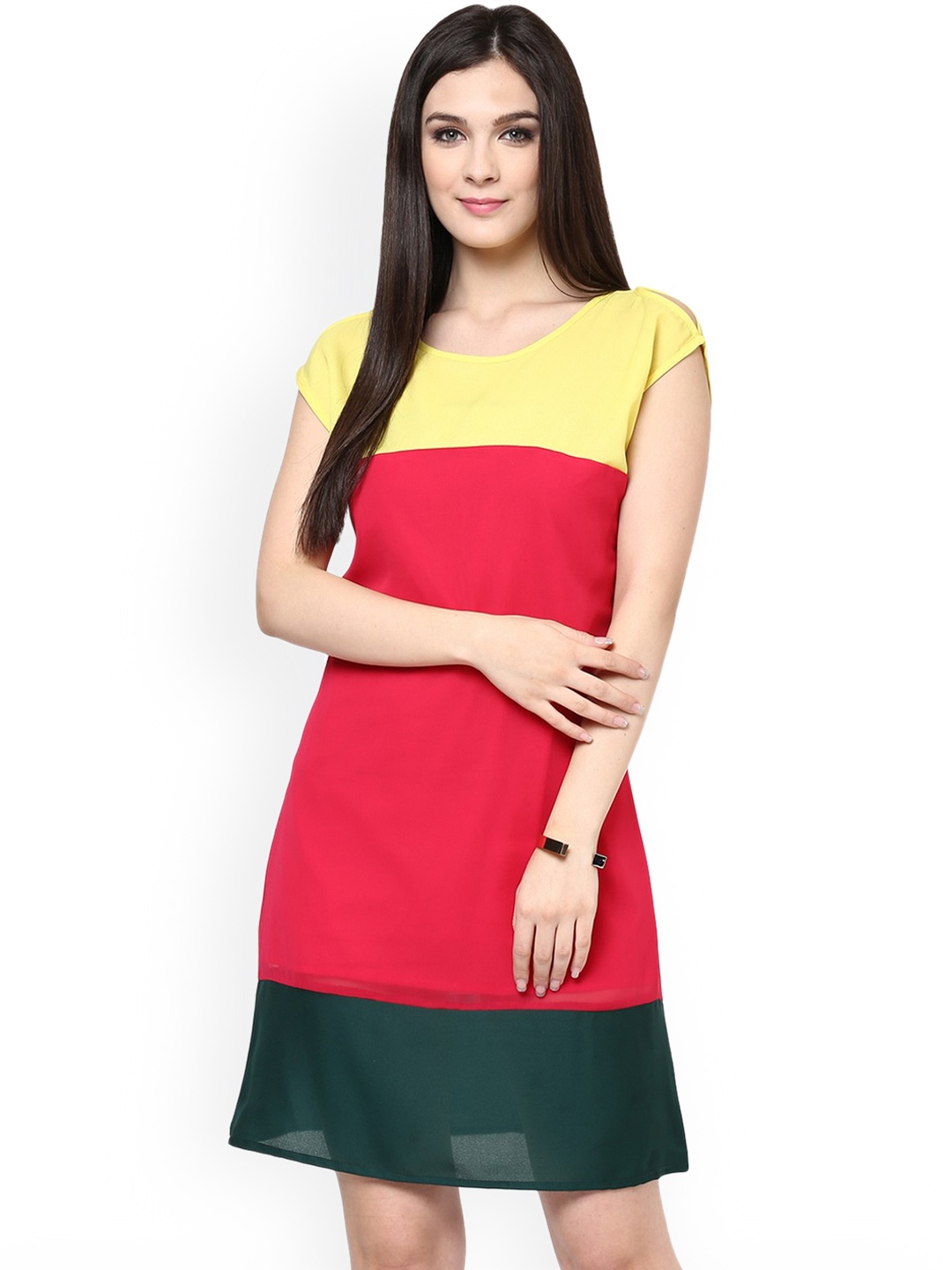 

Zima Leto Women Red & Yellow Colourblocked A-Line Dress
