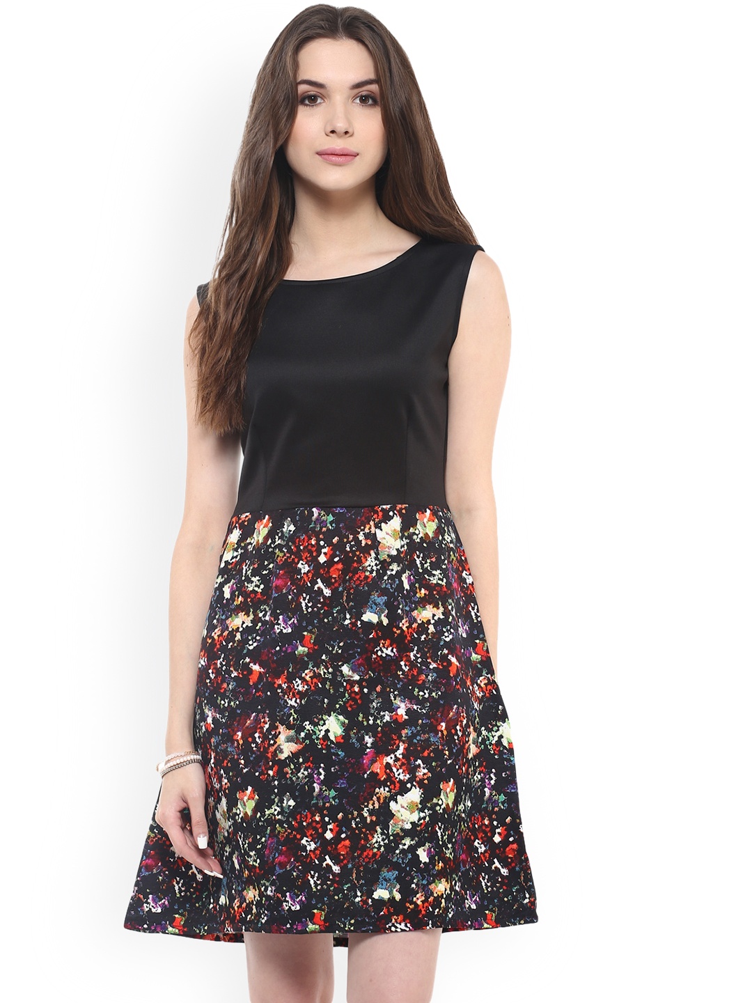

Zima Leto Women Black Printed Fit and Flare Dress