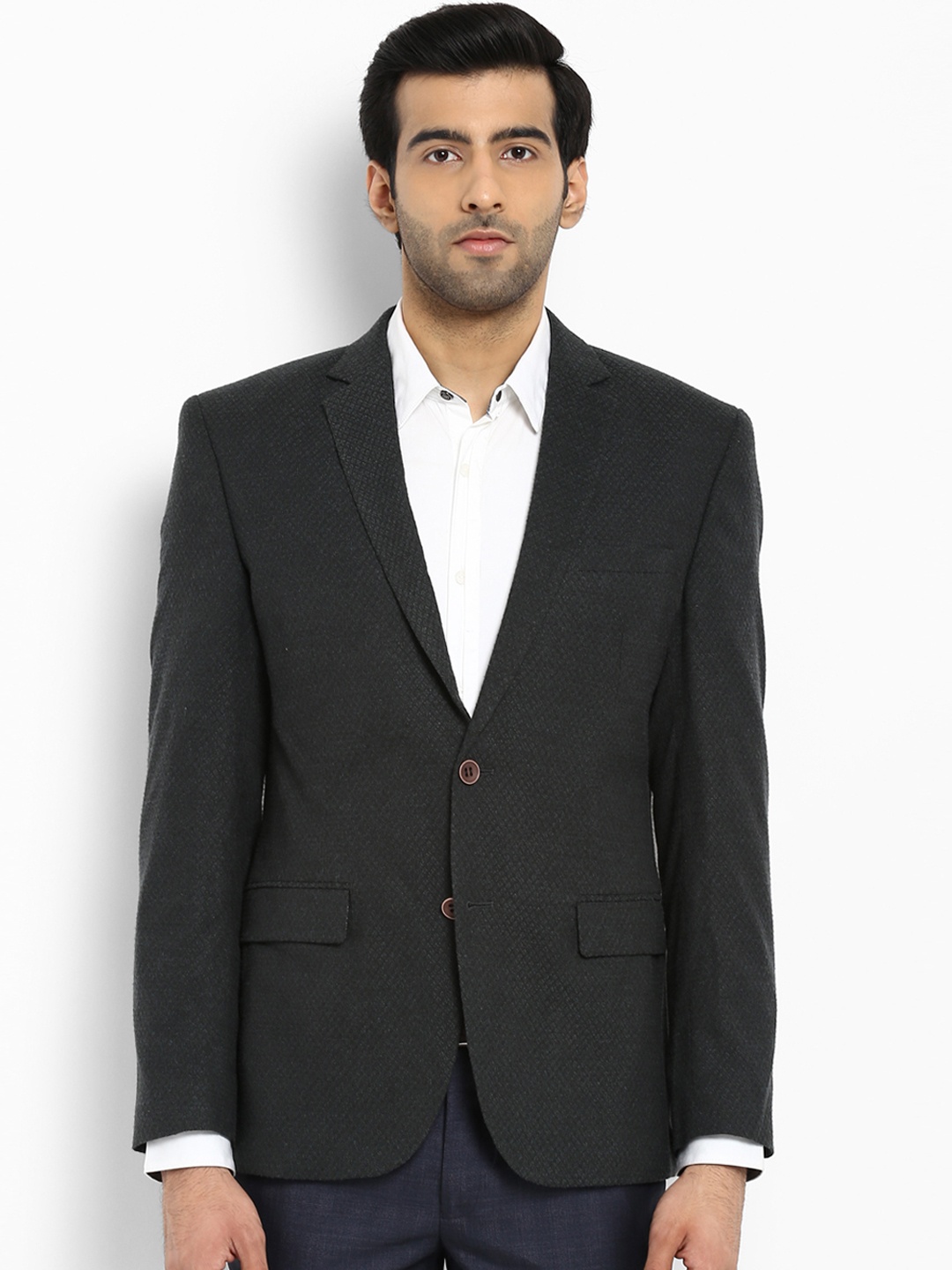 

Park Avenue Mens Black Checked Single-Breasted Slim Fit Formal Blazer