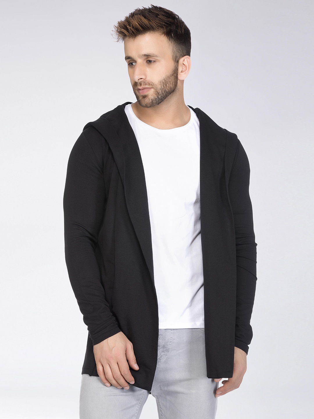 

Tinted Men Black Printed Front-Open