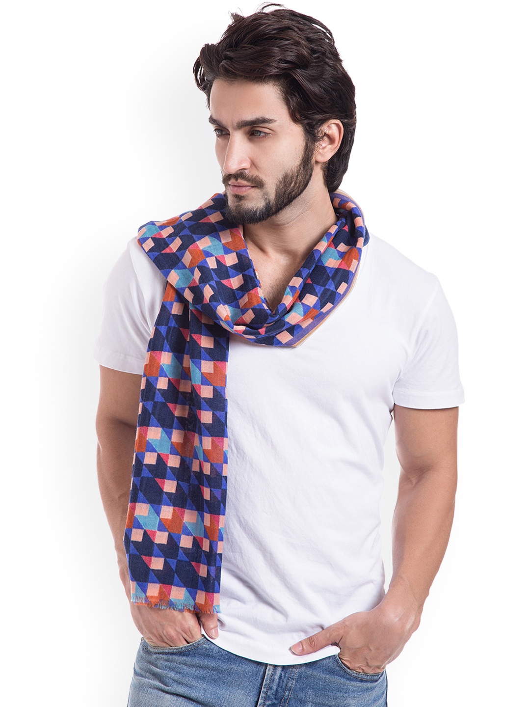 

SHINGORA Men Blue & Multicoloured Checked Muffler