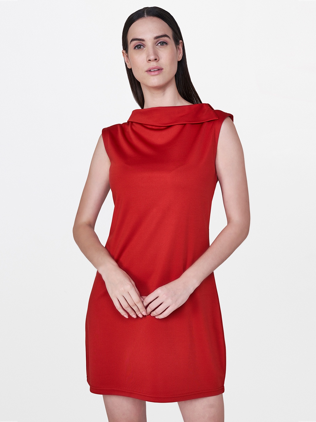 

AND Women Red Solid Sheath Dress