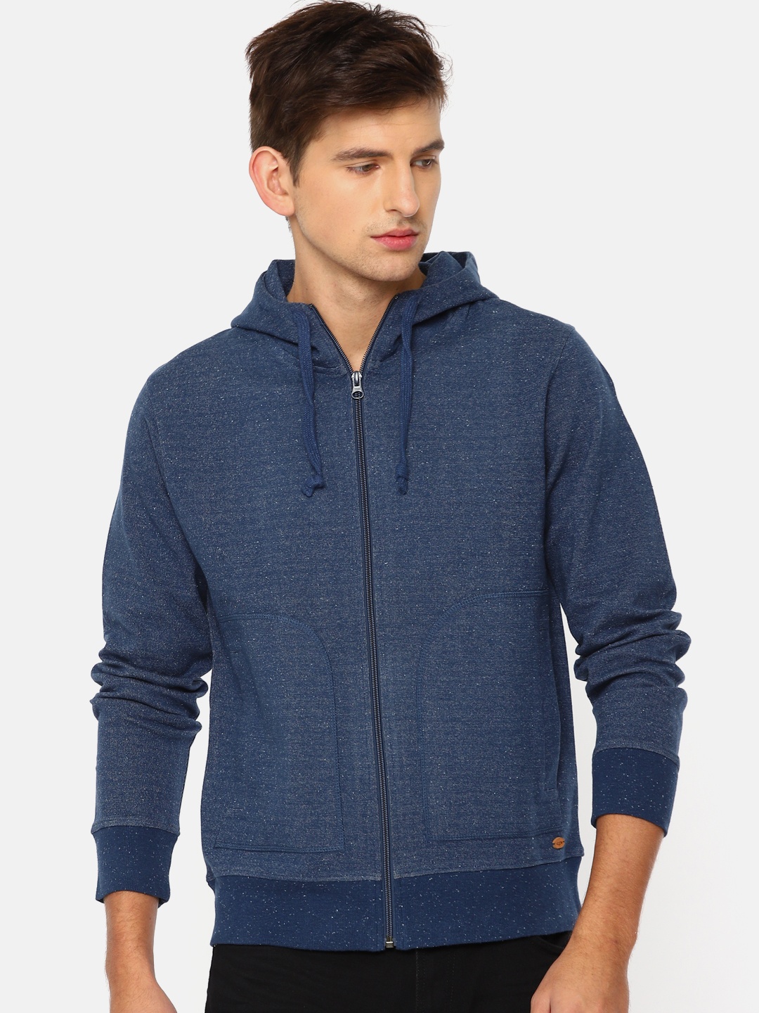 

ColorPlus Men Blue Solid Hooded Chambray Sweatshirt