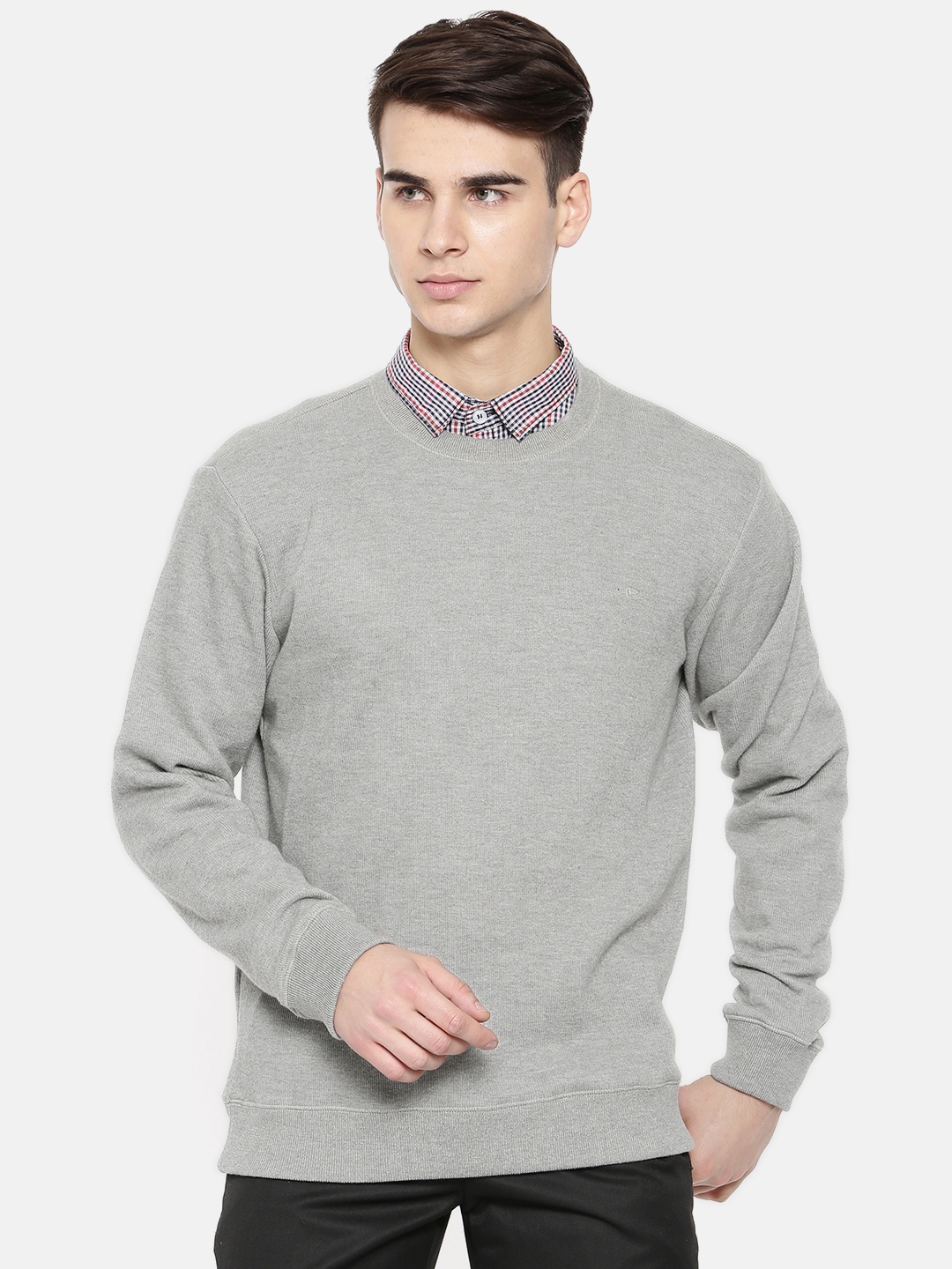 

ColorPlus Men Grey Melange Solid Sweatshirt