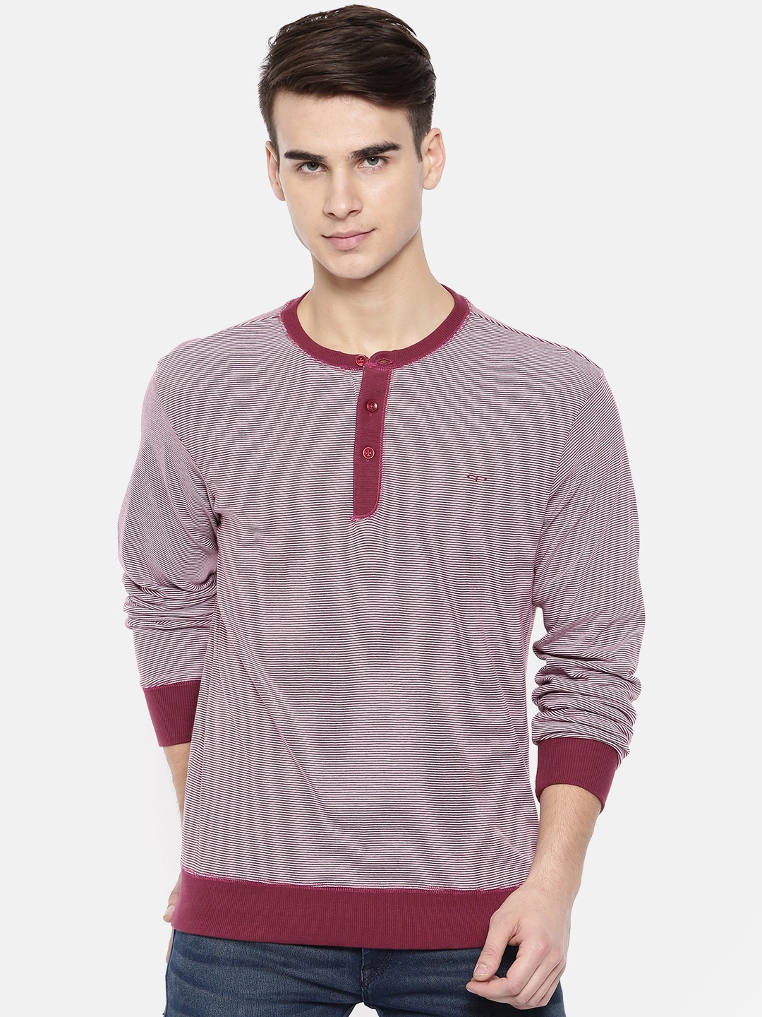 

ColorPlus Men Red Striped Sweatshirt