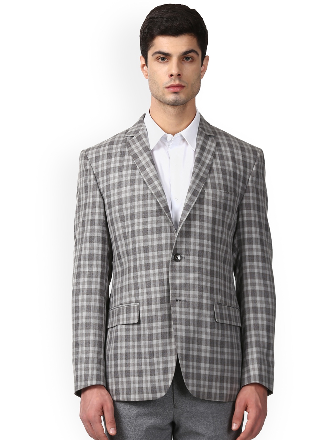 

Parx Men Grey Checked Regular Fit Single-Breasted Blazer