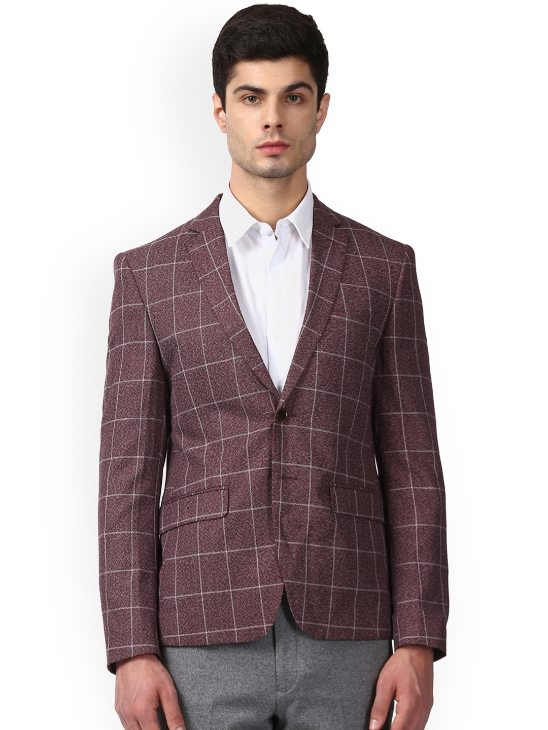 

Park Avenue Men Brown Checked Slim-Fit Single-Breasted Formal Blazer