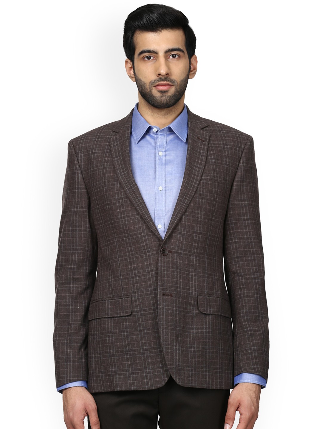 

Park Avenue Men Brown Checked Slim Fit Single-Breasted Formal Blazer