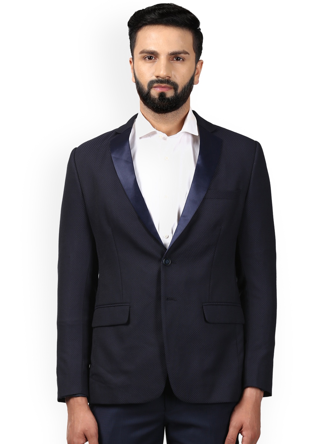 

Park Avenue Men Blue Checked Super Slim Fit Single-Breasted Formal Blazer